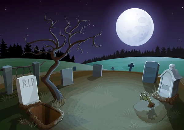 Cementerio sombrío con zombies — Vector de stock
