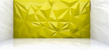 3D rendering of  yellow polygon wall in marble room clipart