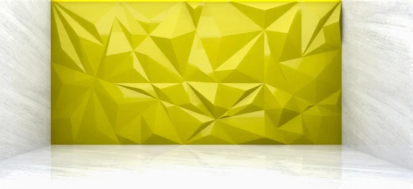 Sarı çokgen 3D render mermer odasında duvar