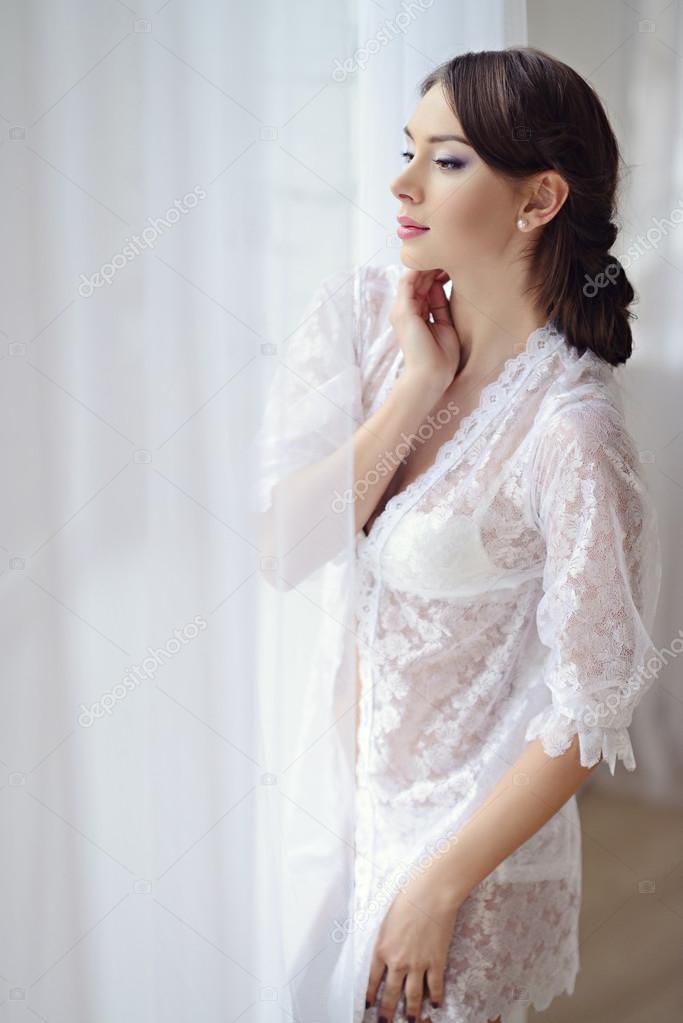 Beautiful Woman In White Negligee Stock Photo Pvstory