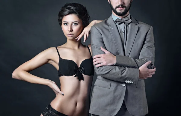 Beautiful lady in bra with handsome guy