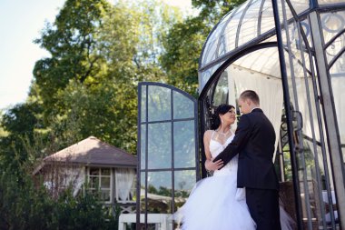 Parkta sarılma Düğün çifti