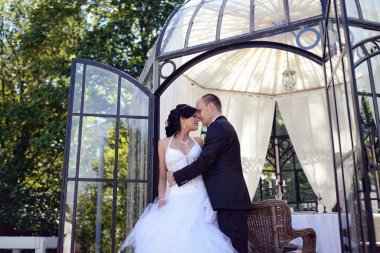 Parkta sarılma Düğün çifti