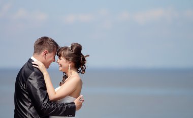 Güzel düğün çifti sarılma