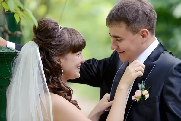 Hermosa pareja de boda abrazos —  Fotos de Stock