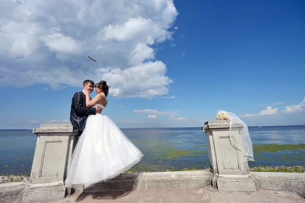 Schönes Hochzeitspaar umarmt — Stockfoto