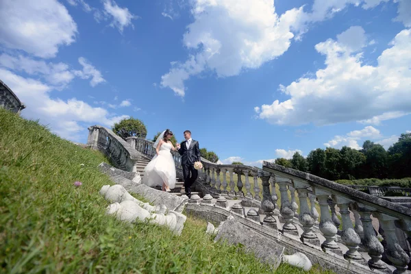 Belo casal de casamento andando — Fotografia de Stock