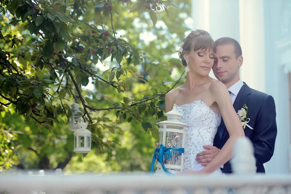 Bellissimo matrimonio coppia abbracci — Foto Stock