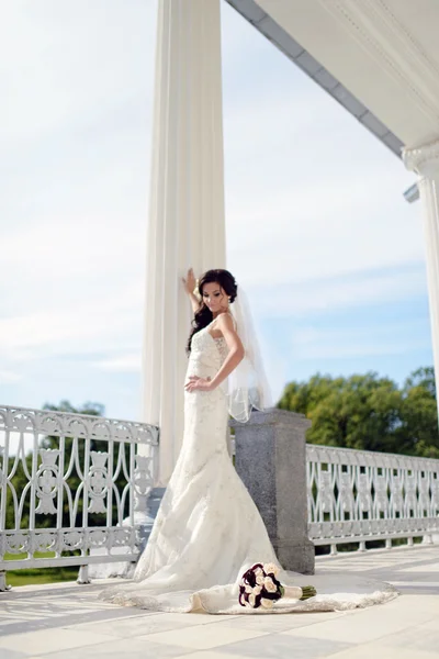 Gyönyörű menyasszony, menyasszonyi ruha — Stock Fotó