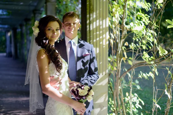 Hermosa novia y novio al aire libre — Foto de Stock