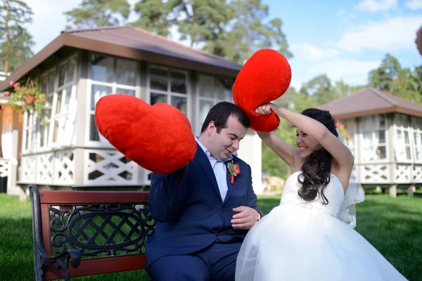 Beautiful wedding couple having fun Royalty Free Stock Photos