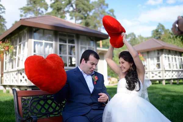 Beautiful wedding couple having fun Royalty Free Stock Photos