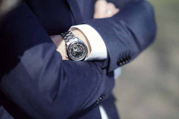 Groom wearing wrist watch — Stock Photo, Image