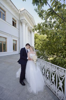 Güzel düğün çifti sarılma