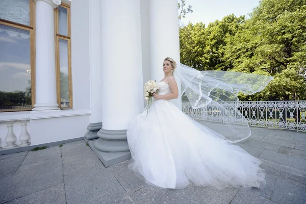 Linda noiva loira em vestido de noiva — Fotografia de Stock