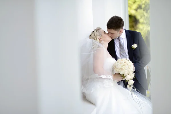 Schönes Hochzeitspaar umarmt — Stockfoto