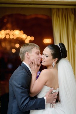 Güzel düğün çifti sarılma