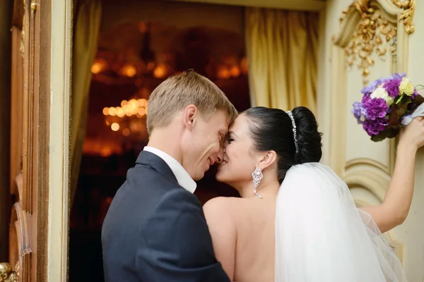 Beautiful wedding couple hugging — Stock Photo, Image