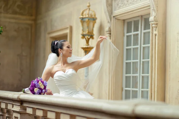 ウェディング ドレスの美しいブルネットの花嫁 — ストック写真
