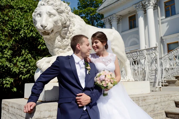 Bonito casamento casal abraçando — Fotografia de Stock