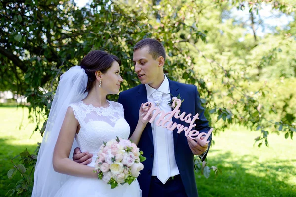 Bonito casamento casal abraçando — Fotografia de Stock