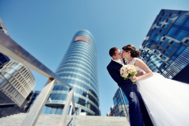 Güzel düğün çifti sarılma