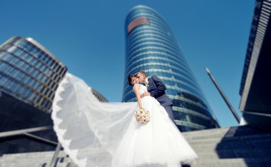 Güzel düğün çifti sarılma