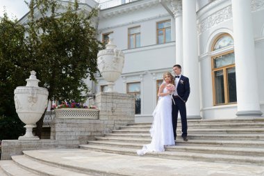 Güzel düğün çifti sarılma