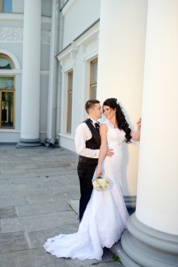 Güzel düğün çifti sarılma