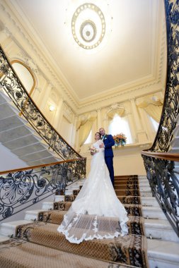 Güzel düğün çifti sarılma 