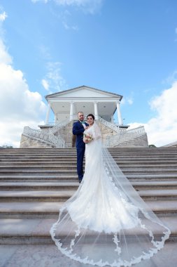 Güzel düğün çifti sarılma