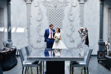 Güzel düğün çifti sarılma 