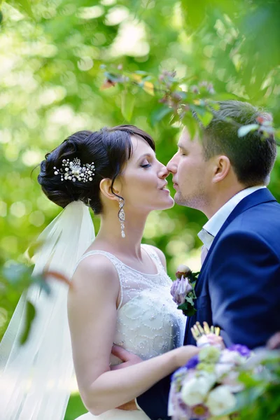 Schönheit Braut mit Bräutigam in der Natur — Stockfoto