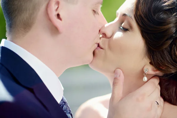 Hochzeitspaar umarmt und küsst sich — Stockfoto