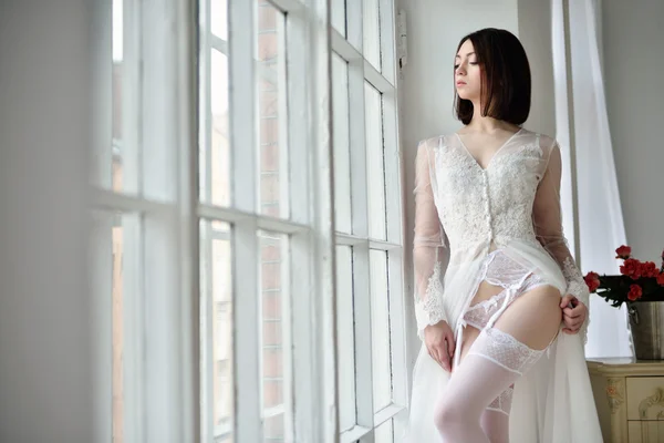 Lady in white underwear — Stock Photo, Image
