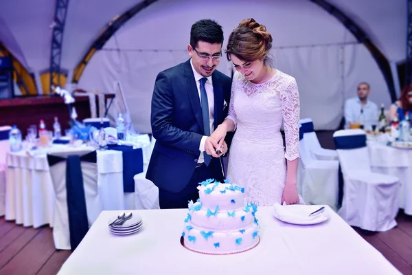 Découpe gâteau de mariage — Photo