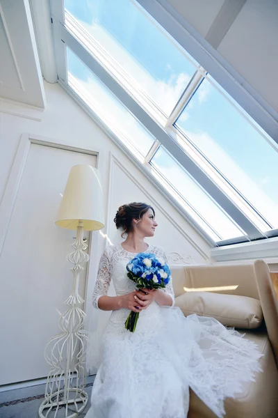 Beauty bride near windows — Stock Photo, Image
