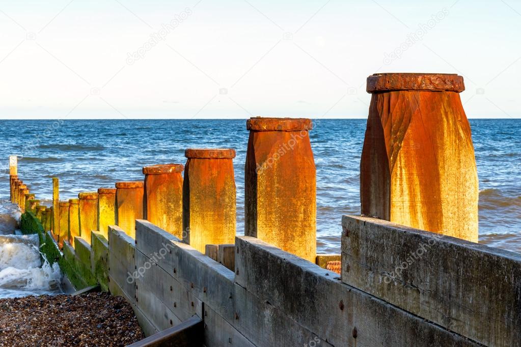 Wooden Groynes at Southwold Beach, UK