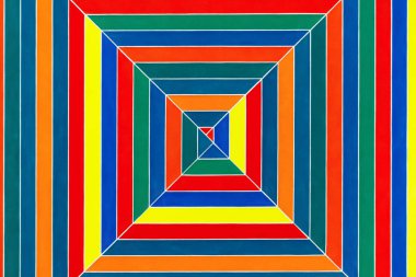 Londra, İngiltere - 15 Ağustos 2019 - Frank Stella 'nın soyut tablosu Hyena Stomp, Tate Britain' da ücretsiz koleksiyon sergisi