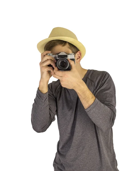 Mannen met dslr camera — Stockfoto
