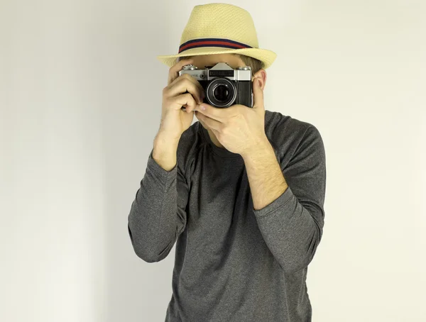 Hommes avec caméra dslr — Photo