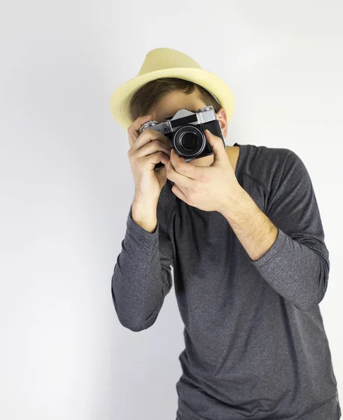 Hombres con cámara dslr — Foto de Stock