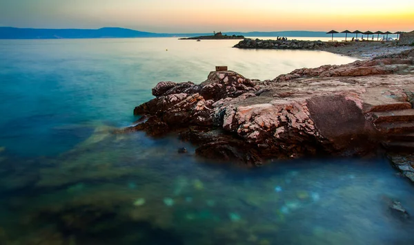 stock image Sunset on Novi Vinodolski beach, Croatia