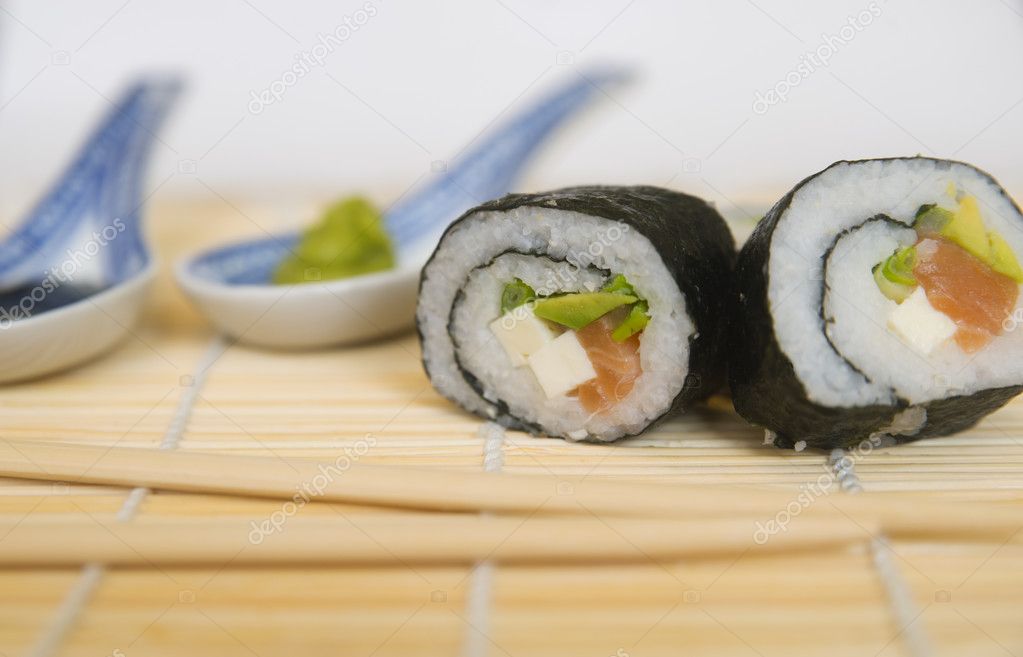 Sushi and soya sauce, wassabi