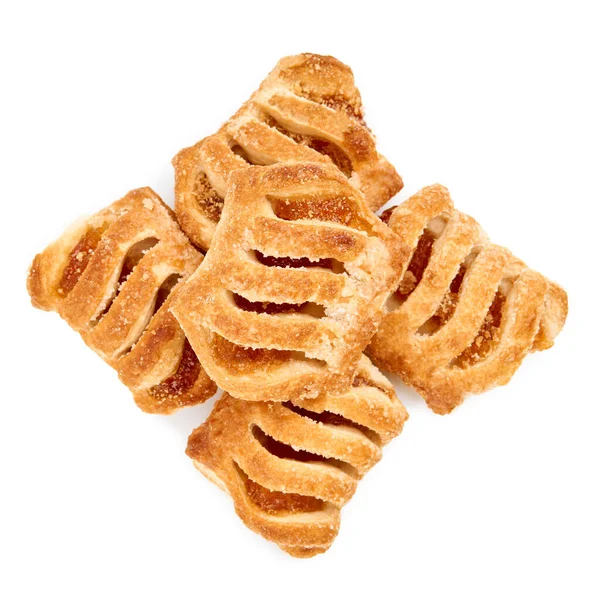 白色背景上的新吸气 用彩色果酱做的松饼做的饼干 自制烘焙 来点茶吧Croissant — 图库照片