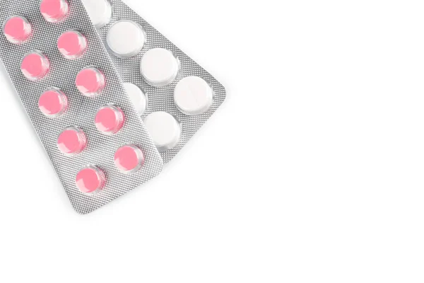 Des Piles Différentes Couleurs Reposent Sur Table Pilules Antibactériennes Colorées — Photo