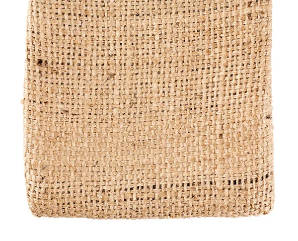 Brown burlap laying on white sheet. Abstract background. Texture of sackcloth. Background for banners, or wallpapers. Burlap Fabric Patch Piece, Rustic Hessian Sack Cloth