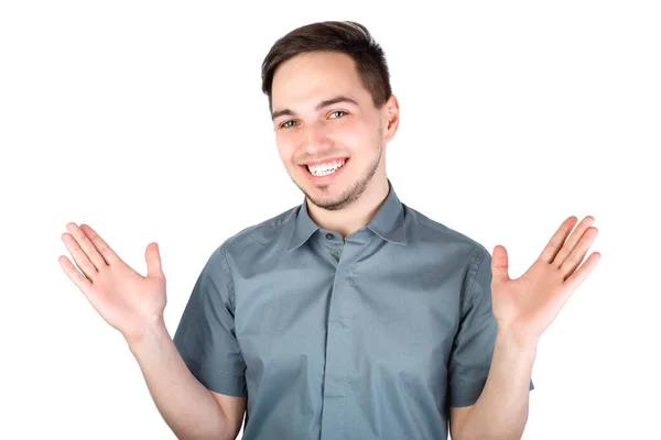 Casually Handsome Confident Young Handsome Man While Standing White Background — Stock Photo, Image