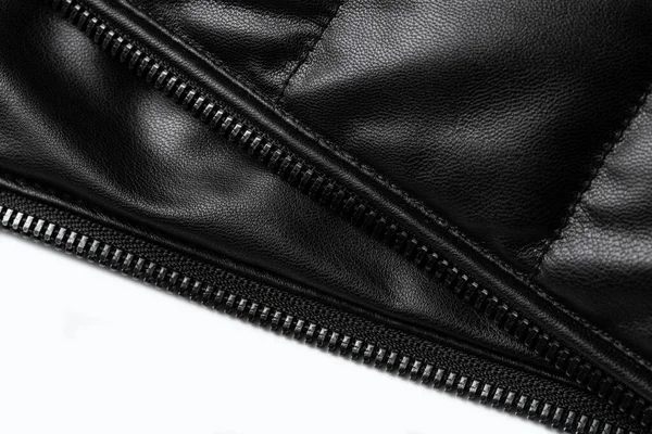 Black Leather Texture Closeup Background Jacket Leather Fabric Texture — Stock Photo, Image
