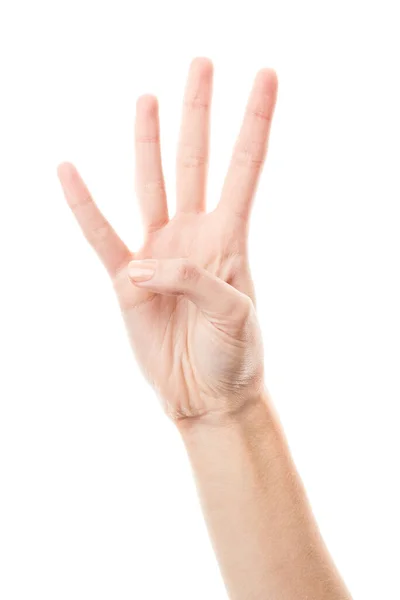 Vrouwelijke Hand Toont Aantallen Geïsoleerd Witte Achtergrond Gebarentaal Handnummers — Stockfoto